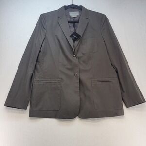 Jaeger Blazer Women Size 14 Brown Olive Cotton Two Button Lined Patch Pockets‎
